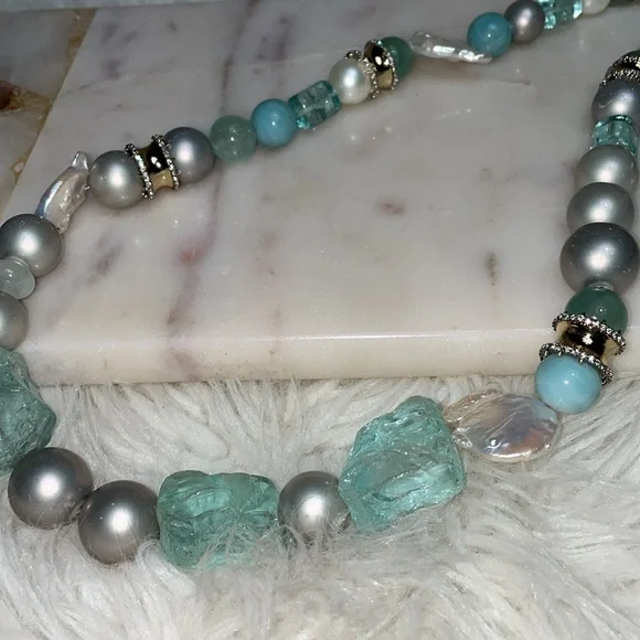🩵HP 🐳 RARE! ALEXIS BITTAR LARGE BAUBLE NECKLACE Freshwater Pearl Statement Piece - Picture 4 of 11